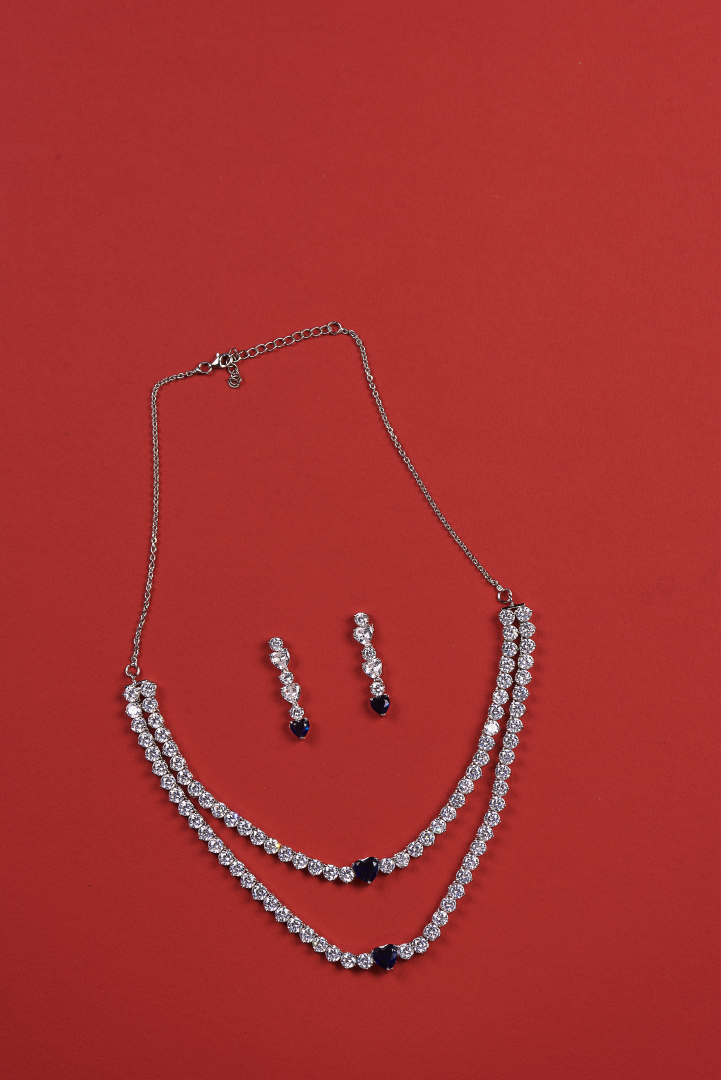 Riyana Dual Layered 925 Silver Necklace Set